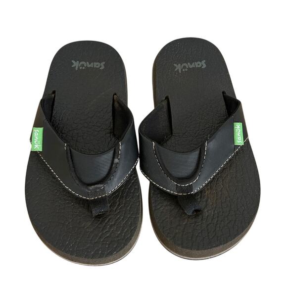 Sanuk Root Beer Cozy Flip Flops Black Sandals Kid's 12/13 - Picture 1 of 6